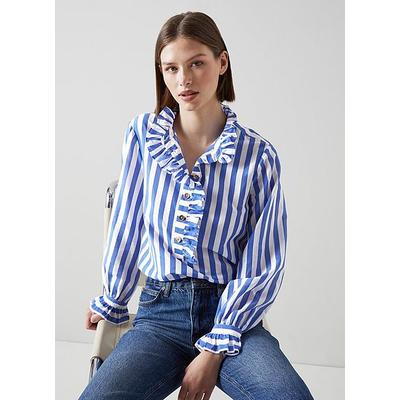Camille Blue and White Stripe Cotton-Silk Ruffle Blouse Amparo Bluewhite, Amparo Bluewhite