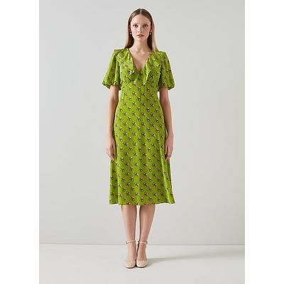 Edeline Green And Pink Rosebud Print Silk Dress, Green