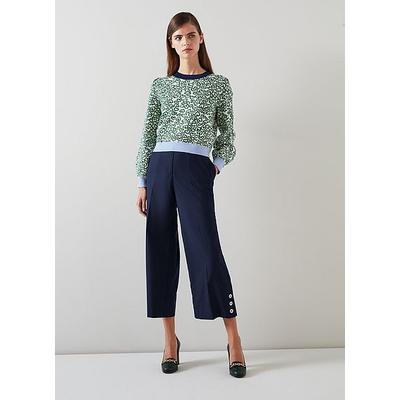 Keaton Navy Wide-Leg Cropped Trousers, Navy