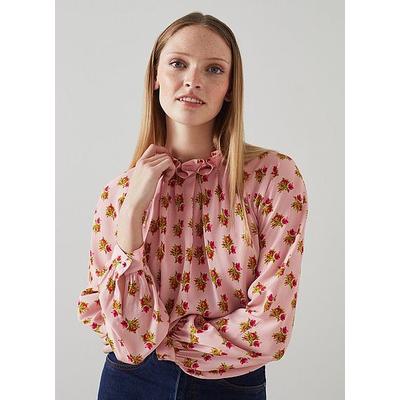 Edeline Pink And Red Rosebud Print Silk Top, Pink