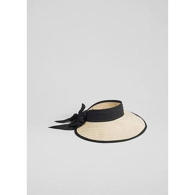 Rosemary Natural Raffia Wide Brim Visor Natural Black, Natural Black