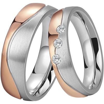 Trauring DOOSTI "ST-114-D, ST-114-H" Gr. 56, rosa (edelstahlfarben, roségoldfarben, kristallweiß), Fingerringe, Damen, 56,mit Zirkonia, Edelstahl, 5mm, wahlweise mit oder ohne Zirkonia Image