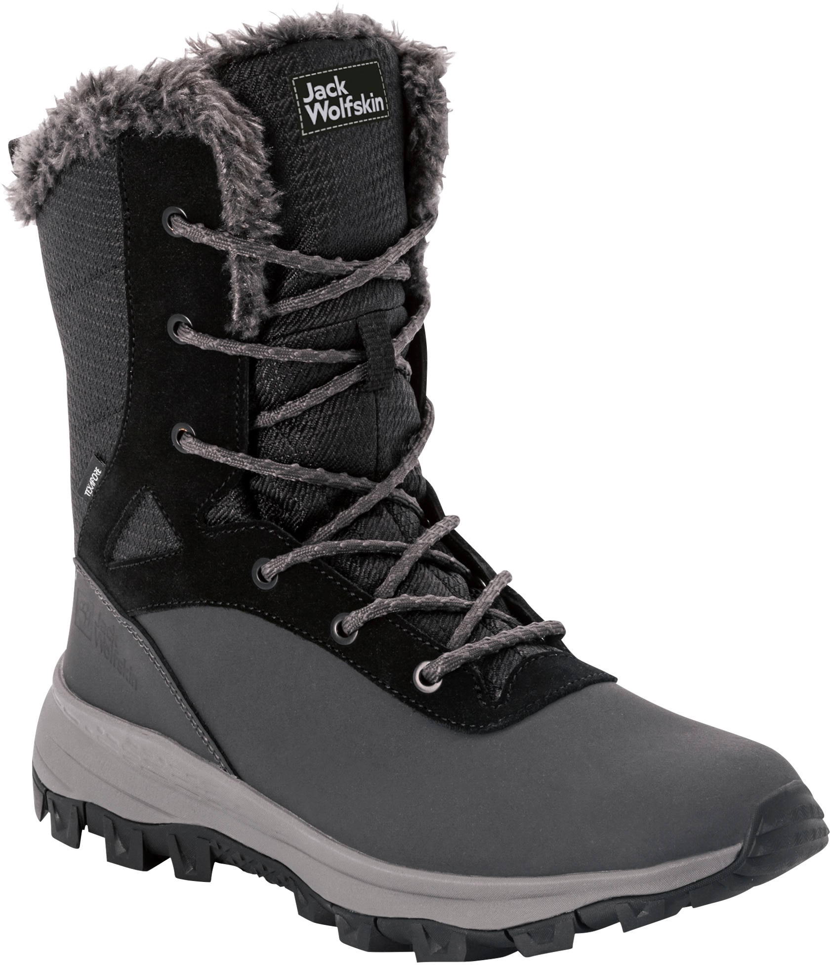 Outdoorwinterstiefel JACK WOLFSKIN "EVERQUEST TEXAPORE SNOW HIGH W", Damen, Gr. 43, schwarz (phantom, schwarz), Leder, Textil, Schuhe Outdoorwinterstiefel, Winterboots, Snowboots, Winterschuhe, wasserdicht, gefüttert