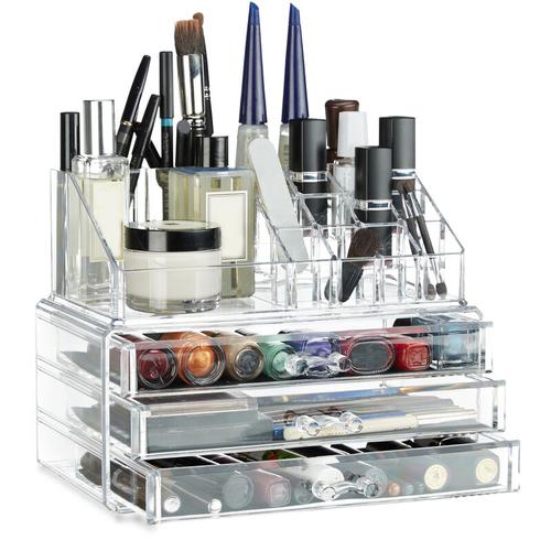 Make Up Organizer klein, 2-teilige Schminkaufbewahrung mit Schubladen, stapelbares Kosmetikregal,