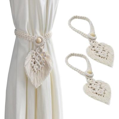Memkey - 2 Stück Vorhang-Raffhalter, böhmische geflochtene Vorhang-Krawatte, beige Image