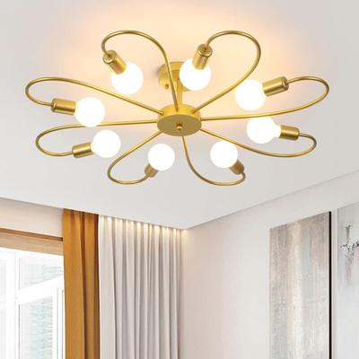 Ganeed - Moderne 8-flammige Deckenleuchte Industrielle Sputnik Deckenlampe, E27 Halbbündige Gold Image