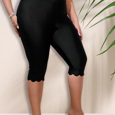 TEMU Women' Sports Beach Bottoms, Plus Size High Waist Slim Fit Trim Swimwear Swim Capris Pants Image