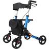 Rollator nero con rollator pieghevole a 4 ruote blu, pulsante di regolazione dell'altezza, rollator