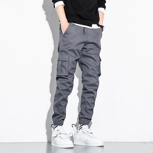 Herren Cargohose Cargohosen Jogginghose Jogger Hose Hosen Kordelzug Elastische Taille Multi Pocket Glatt tragbar Outdoor Täglich Campen und Wandern Modisch Klassisch Schwarz Armeegrün Image