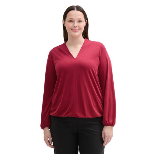 Langarmshirt TOM TAILOR PLUS Gr. 54, rot (deep red) Damen Shirts mit V-Ausschnitt