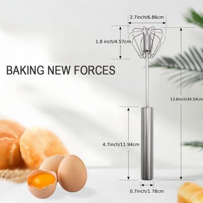 TEMU Stainless Steel Eggbeater, Egg Scrambler, Hand Mixer, Rotating Semi-automatic Eggbeater, Allows You To Stir Easily Without Feeling Tired, Used For Making Cream Of Egg Beater