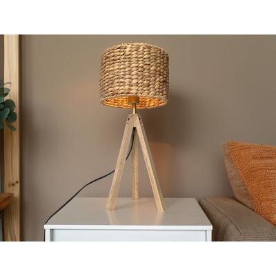 Meinewunschleuchte - Große Tischlampe mit Holz Dreibein, Korb Lampenschirm Wasserhyazinthe, Höhe Image