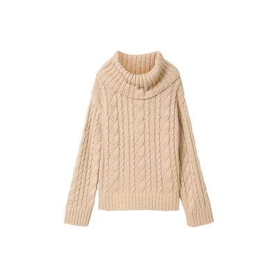 TOM TAILOR Damen Lockerer Pullover mit recycelter Wolle, braun, Uni, Gr. L