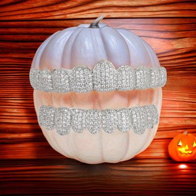 TEMU 2pcs/ Set Unisex Hip Hop Dazzling Cubic Zirconia Teeth Grills 20 Teeth Top Plus Bottom Grills Dental Mouth Punk Tooth Caps Cosplayer Accessory Rapper Jewelry