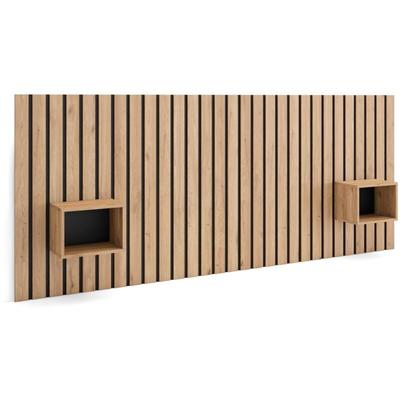 Skraut Home - Kopfteil, Nachttischen - Lamellenwand Holz - 258x3x107 cm - 150,160,180 cm Bett Image