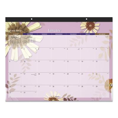 At-A-Glance 5035 Paper Flowers Desk Pad, Floral Artwork, 22 x 17, Black Binding, Clear Corners, 12-Month (Jan to Dec): 2024
