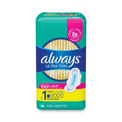 Always® 08322 Ultra Thin Pads, Regular, 36/Pack, 6 Packs/Carton - Case of 6