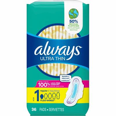 Always® 08322CT Flexi-Wing Ultra Thin Pads, 136/Pack, 6/Carton, Anti-leak, Comfortable, Absorbent - Case of 6