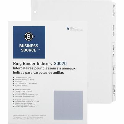 Business Source 20070 Wide Index Tabs, White - 20 Sets of 5