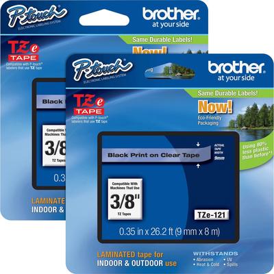 Brother TZE121BD Tape Cartridge, Laminated, f/P-Touch 8m, 3/8", 2/BD, Black/CL - Pack of 2