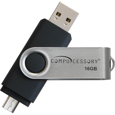 Compucessory 26471 Flash Drive, USB 2.0, 16GB, 3/4"Wx2-3/4"Lx1/4"H, Black/Silver