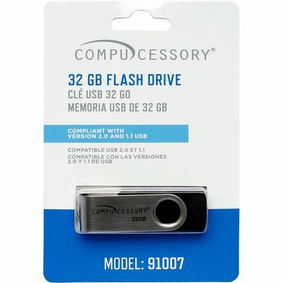 Compucessory 91007 Flash Drive, 32GB, No Password Protectn, Black/Silver