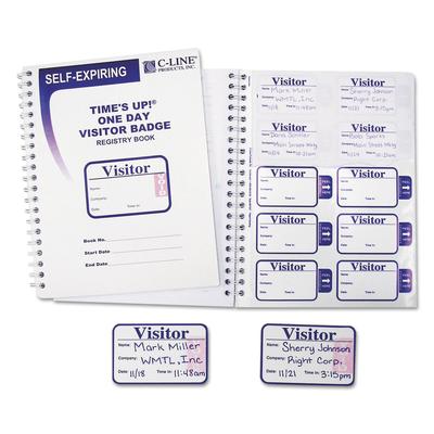C-Line Products 97009 Time's Up Self-Expiring Visitor Badges w/Registry Log, 3 x 2, WE, 150 Badges/Box - 1 Box CLI97009