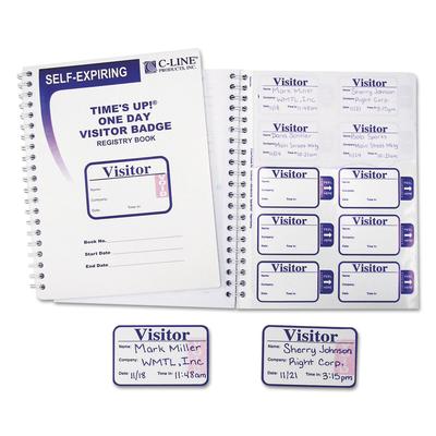 C-Line Products 97009 Time's Up Self-Expiring Visitor Badges w/Registry Log, 3 x 2, WE, 150 Badges/Box - 1 Box