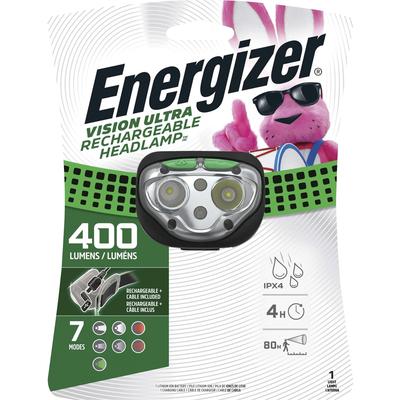 Energizer ENHDFRLP Headlamp, LED, Rechargeable, 400 Lumens, 80m, Black