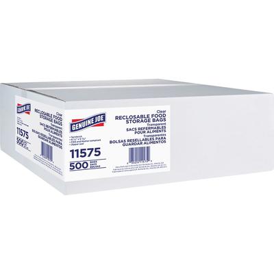 Genuine Joe 11575CT Food Storage Bags, 1.15 mil (29 Micron) Thickness, Clear, 6000/Carton, Food, Beef, Poultry, Seafood, Vegetables - Case of 12