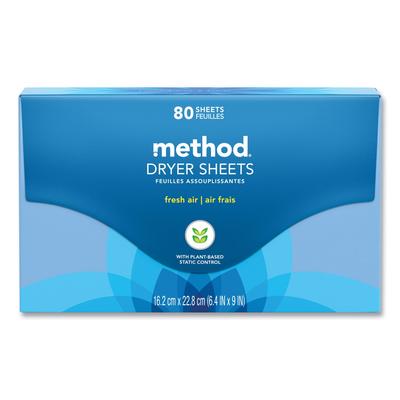 Method Products Inc. 318048 Dryer Sheets, Fresh Air, 80/Box, 6 Boxes/Carton - Case of 6