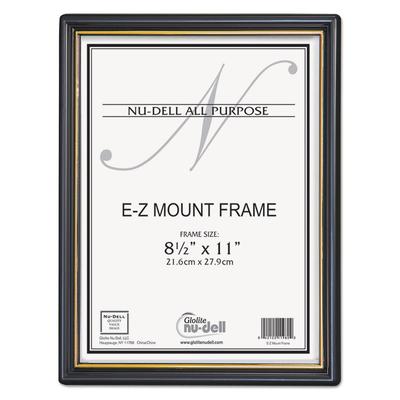 Nudell Plastics 11880 EZ Mount Document Frame with Trim Accent, Plastic Face , 8.5 x 11, Black/Gold