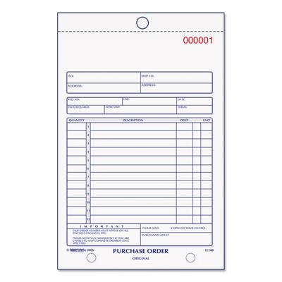 Rediform 1L140 Purchase Order Book, 12 Lines, Two-Part Carbonless, 5.5 x 7.88, 50 Forms Total