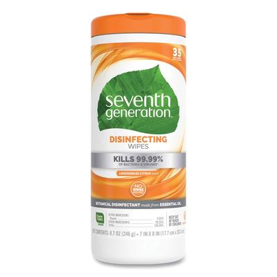 Seventh Generation 22812 Botanical Disinfecting Wipes, Lemongrass Citrus, 1-Ply, White, 7 x 8, 35 Wipes per container, 12 Containers per Case - 10 Pac