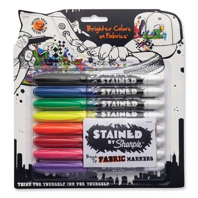 Sharpie® 1779005 Stained Fabric Markers, Medium Brush Tip, Assorted Colors, 8/Pack - Pack of 8