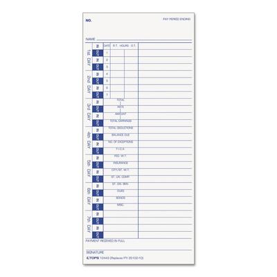 TOPS 12443 Time Clock Cards, Replacement for 35100-10, One Side, 4 x 9, 100/Pack - Pack of 100