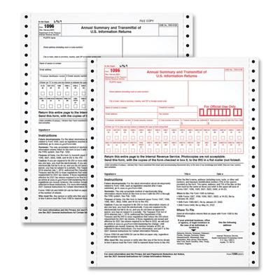 TOPS 2202 1096 Summary Transmittal Tax Forms, Two-Part Carbonless, 8 x 11, 1/Page, 10 Forms - Pack of 10