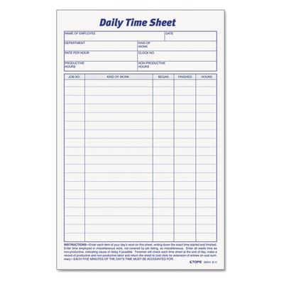 TOPS 30041 Daily Time and Job Sheets, 8.5 x 5.5, 1/Page, 200 Forms/Pad, 2 Pads/Pack - Pack of 2