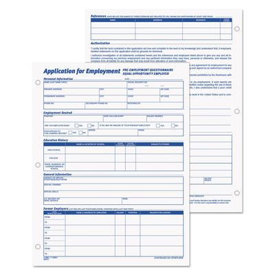 TOPS 32851 Employee Application Form, 8.38 x 11, 1/Page, 50 Forms/Pad, 2 Pads/Pack - Pack of 2 TOP32851