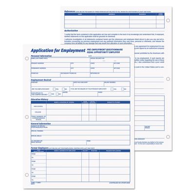 TOPS 32851 Employee Application Form, 8.38 x 11, 1/Page, 50 Forms/Pad, 2 Pads/Pack - Pack of 2