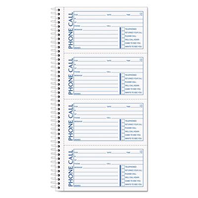 TOPS 74620 Second Nature Phone Call Book, Two-Part Carbonless, 2.75 x 5, 4/Page, 400 Forms TOP74620