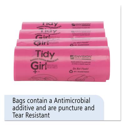 Stout STOTGUF Feminine Hygiene Sanitary Disposal Bags, 4" x 10", Natural, 600/Carton - 4 Rolls of 150