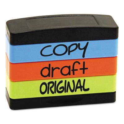 U.S. Stamp & Sign 8801 Stack Stamp, COPY, DRAFT, ORIGINAL, 1 13/16 x 5/8, Assorted Fluorescent Ink