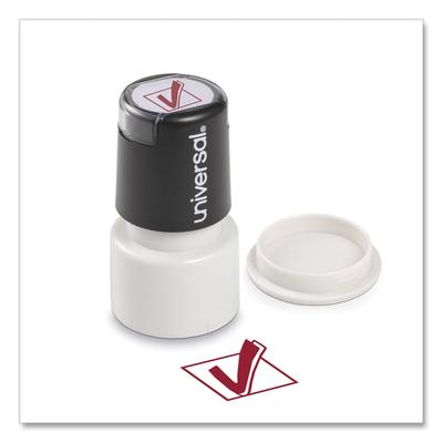 Universal Office Products 10075 Round Message Stamp, CHECK MARK, Pre-Inked/Re-Inkable, Red