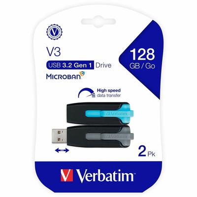 Verbatim 70898 128GB Store 'n' Go V3 USB 3.2 Gen 1 Flash Drive - Pack of 2