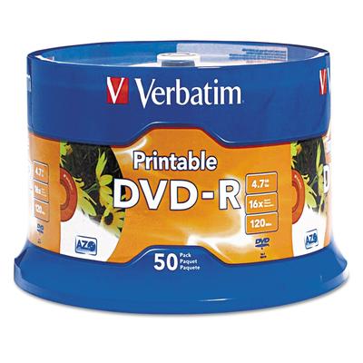 Verbatim 95137 DVD-R Disc, 4.7 GB, 16x, White, 50/Pk