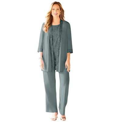 Plus Size Women's 3-Piece Lace Gala Pant Suit by Catherines in Dusty Pine (Size 18 WP)