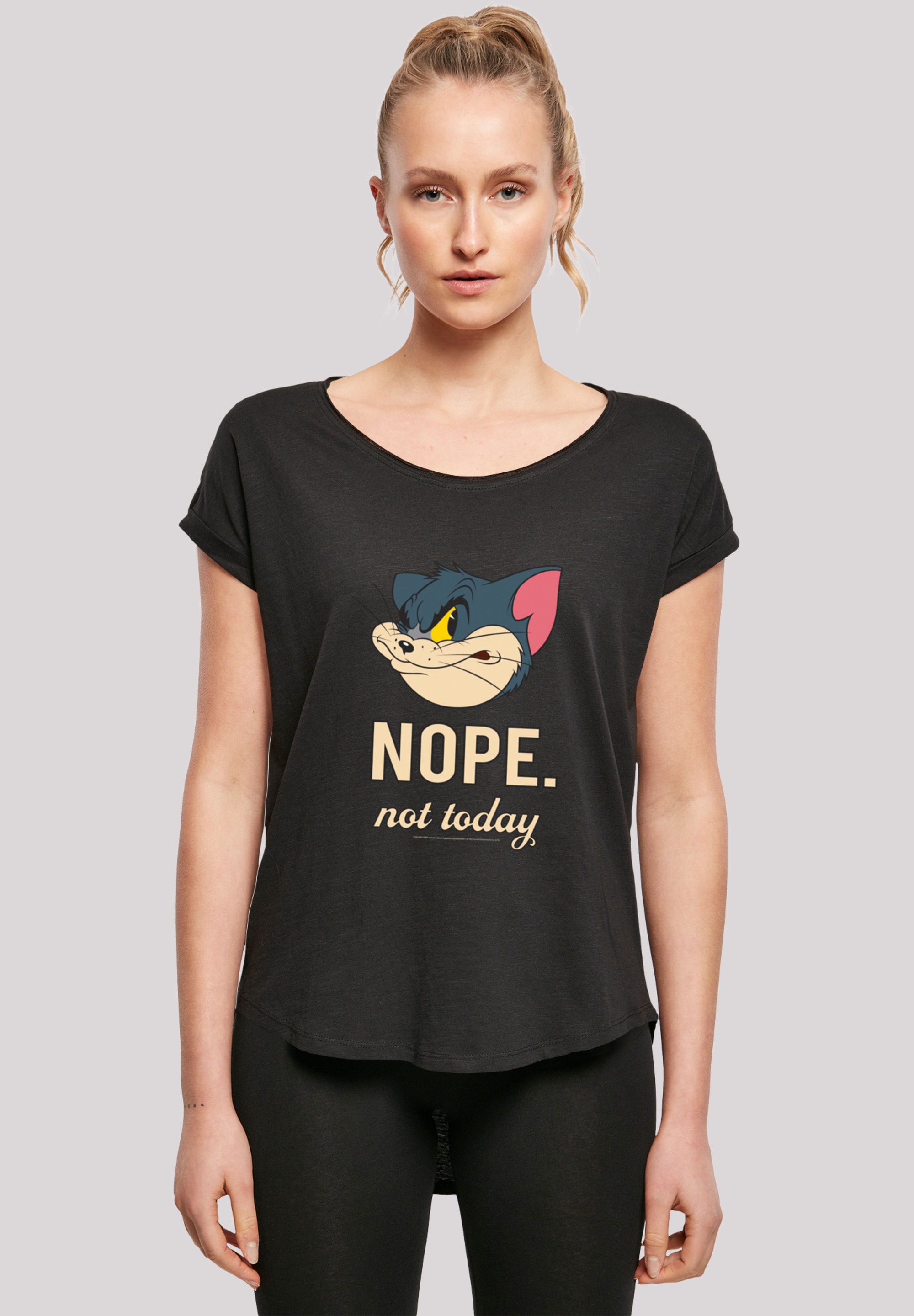 T-Shirt F4NT4STIC "Tom and Jerry TV Serie Nope Not Today", Damen, Gr. L, schwarz, Obermaterial: 100% Baumwolle, regular fit, Rundhals, ohne Bündchen, Shirts, Damen,Premium Merch,Lang,Longshirt,Bedruckt