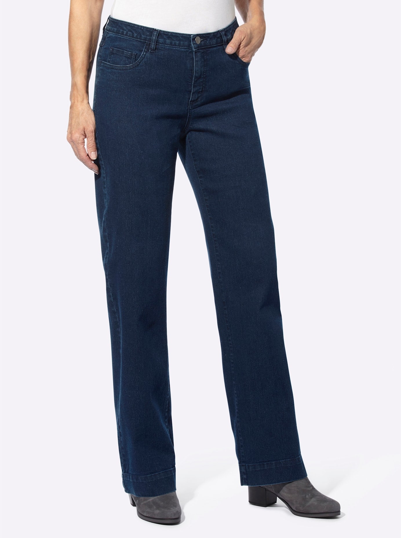 Bequeme Jeans CLASSIC BASICS, Damen, Gr. 22, Kurzgrößen, blau (blau, stone, washed), 81% Baumwolle, 17% Polyester, 2% Elasthan, unifarben, lang, Jeans
