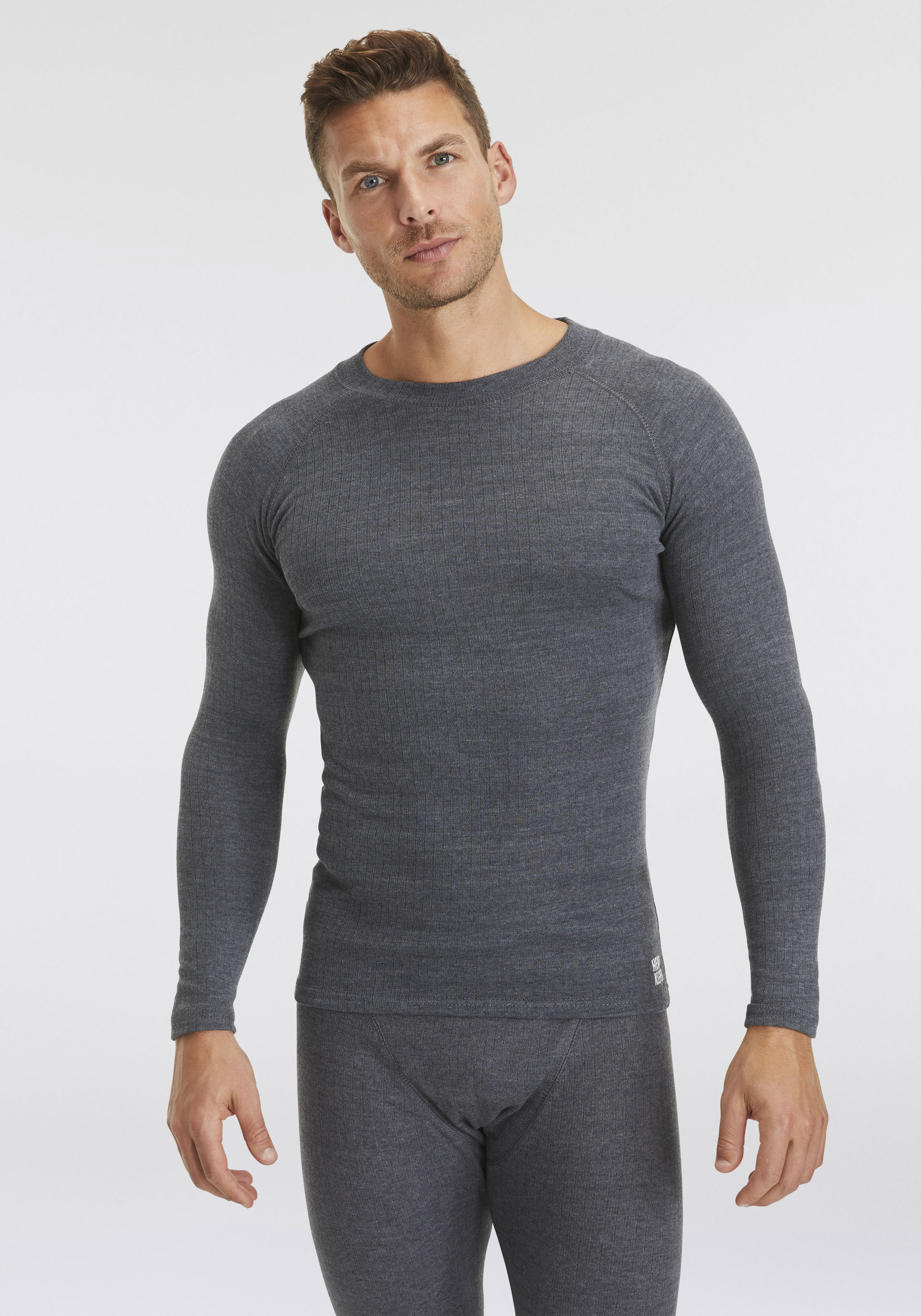 Thermounterhemd HEATKEEPER "Thermo Langarm-Shirt", Herren, Gr. M, grau (anthrazit, meliert), Obermaterial: 50% Baumwolle, 50% Polyester, meliert, Rundhals, Unterhemden Image